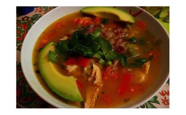 Avocado, Corn, Tomato and Tortilla Soup