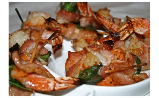 Bacon Wrapped Prawns With Basil and Tellicherry Pepper