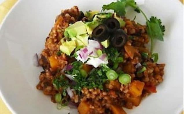 Butternut Squash and Black Bean Chili with Bulgar