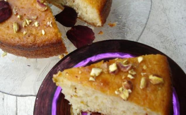 Cake with lemon, rosewater and pistachios