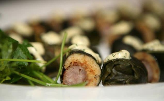 Collard-Wrapped Sausage Corn Dogs