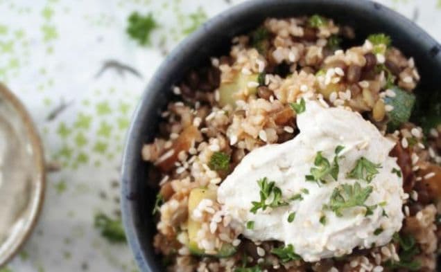 Cracked Wheat Salad with Dates & Tahini Yogurt