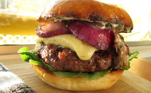 Grilled Chuck Burgers with Extra Sharp Cheddar and Lemon Garlic Aioli