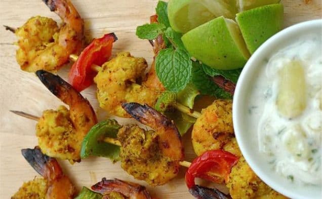 Grilled Masala Prawns With Pineapple-Mint Raita