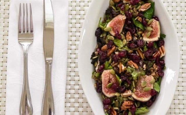 Mixed Green Farro Salad And Fresh Figs