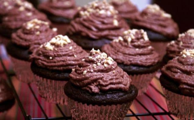 Peanut Butter Filled Chocolate Cupcakes with Chocolate Ganache Frosting