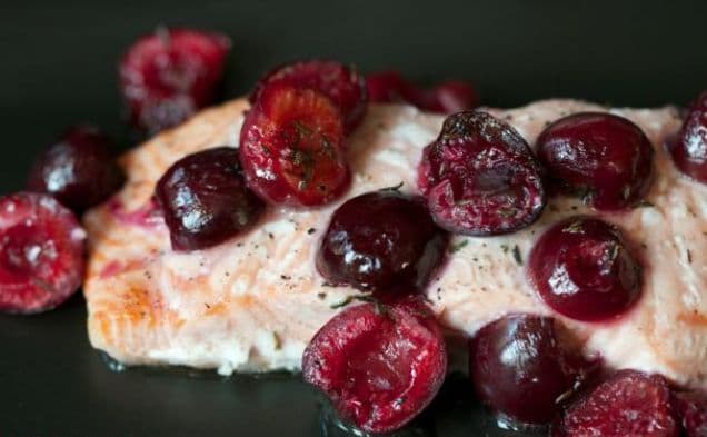 Roasted Alaskan Salmon with Cherries