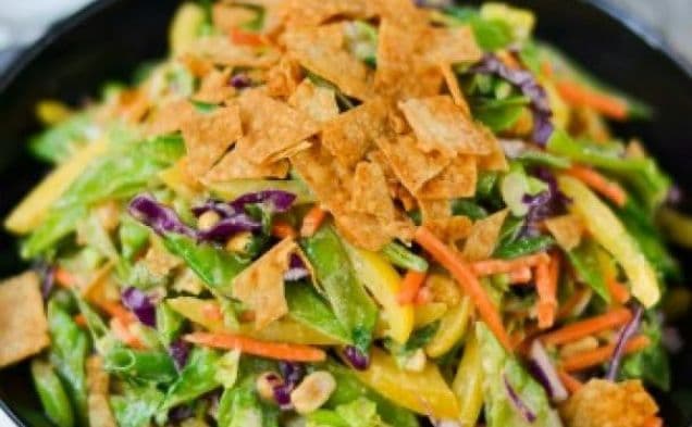 Thai Veggie Slaw with Peanut Dressing and Crispy Wontons