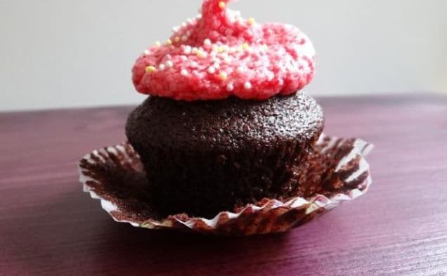 Tipsy chocolate cupcakes with raspberry frosting