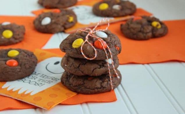 White Chocolate Candy Corn M&M Brownie Cookies