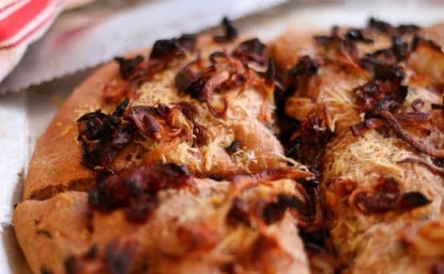 Whole Wheat Focaccia Bread with Caramelized Onion