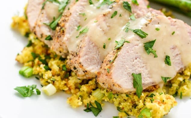 Roasted Lemon Pepper Pork Tenderloin with Cornbread Stuffing