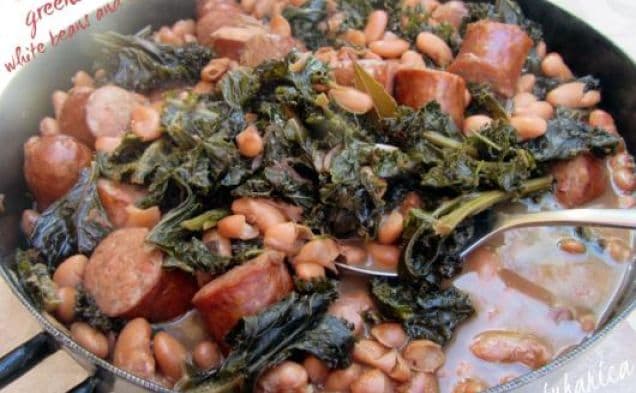 Collard greens with white beans and sausage