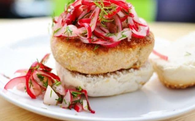 Salmon Amaranth Burgers with Radish Slaw