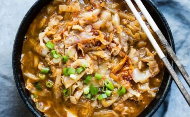 Healthy Cabbage Soup with Spicy Kimchi