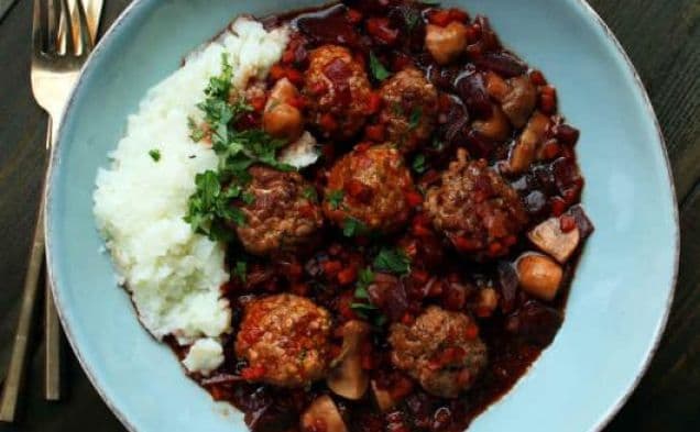 Slow Cooker Lamb Beet Meatballs
