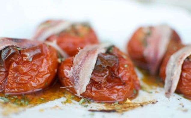 Savory Slow Roasted Tomatoes with Filet of Anchovy