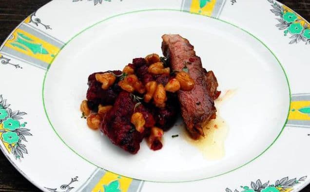 Beet Gnocchi With Steak and Brown Butter Sauce