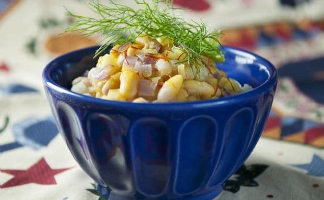 Cannellini Bean Side Dish With Fennel, Red Onion, and Saffron