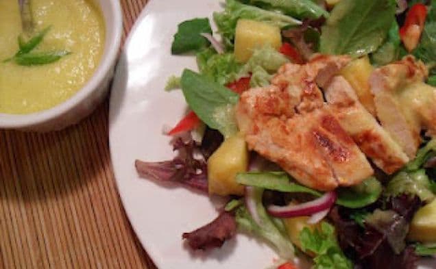 Chicken and Spring Mix Salad with Spicy Pineapple Dressing