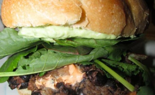 Chipotle Cheese Stuffed Black Bean Burgers with Avocado Creme