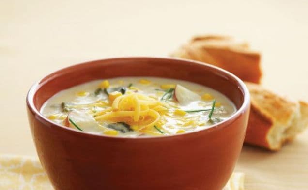 Corn Chowder with Potatoes, Poblanos, and Smoked Gouda