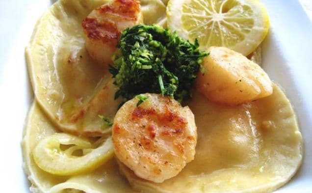Crab Ravioli With Scallops and Gremolata