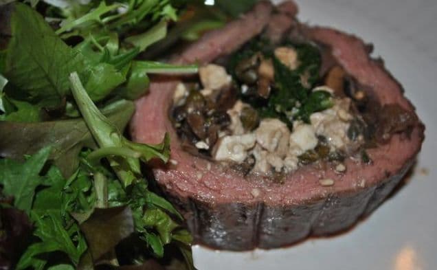 Flank Steak Stuffed With Mushrooms and Feta Cheese