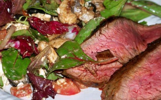 Flank Steak With Garlicky Mediterranean Salad