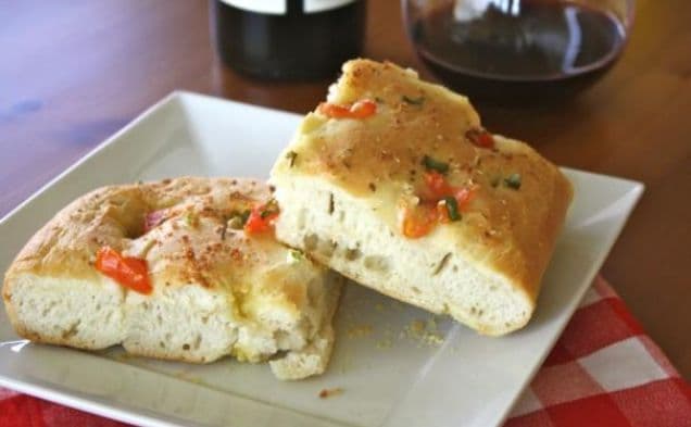 Focaccia with Tomato, Green Onion and Garlic