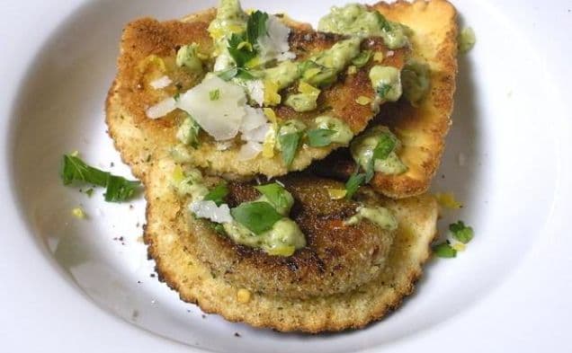 Fried Ravioli & Mint Parsley Pesto