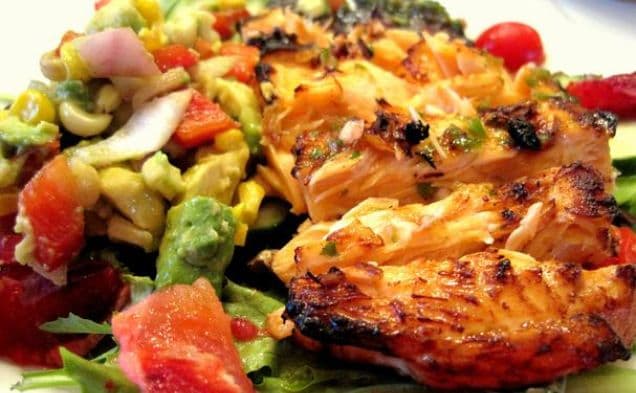 Grilled Salmon Salad With Blood Orange Cilantro Vinaigrette