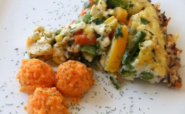 Herbed Vegetables In A Feta Quiche With A Wild Rice Crust