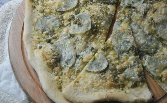 Homemade Thin Crust Pizza + Pesto + Potato