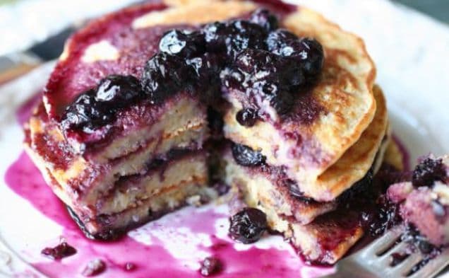 Lemon Scented Polenta Pancakes with Blueberry Thyme Syrup