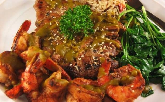 Grilled Tuna and Shrimp With Mint Pumpkin Sauce