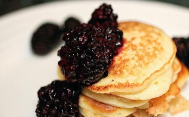 Meyer Lemon Ricotta Pancakes with Blackberry Compote