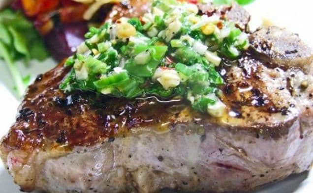 Pan Seared Lamb Loin With Chimichurri & Roasted Trio Squash Salad With Goat Cheese and Pinenuts