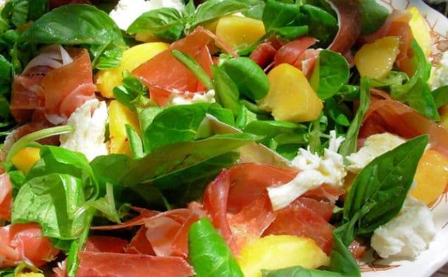 Peach, Ham and Feta Salad with Fruity Olive Oil Dressing