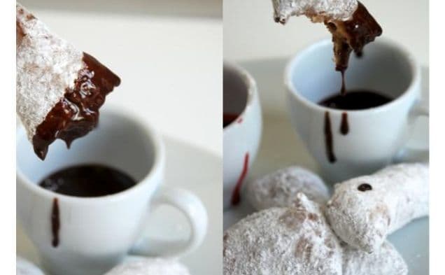 Powdered Buttermilk Beignets With Raspberry and Chocolate Dipping Sauce