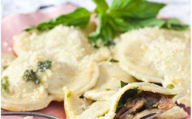 Prosciutto and Mushroom Ravioli With Basil Browned Butter Sauce