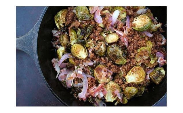 Roasted Brussels Sprouts With Red Onions and Pancetta
