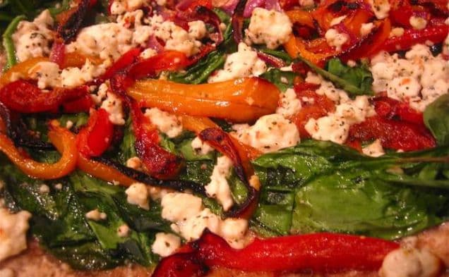 Roasted Peppers, Spinach & Feta Pizza