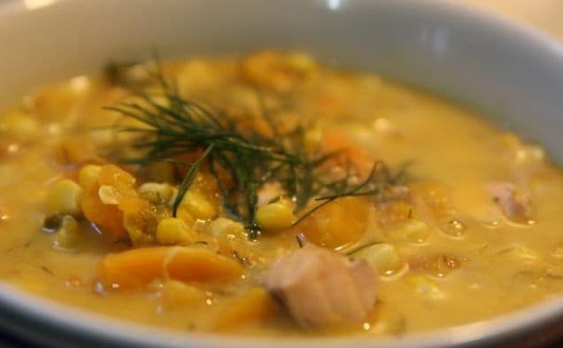 Salmon Butternut Squash Corn Chowder