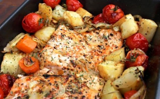 Salmon with roasted vegetables