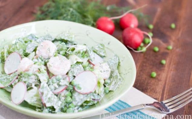 Shrimp, Pea and Radish Salad with Herb Yogurt Dressing