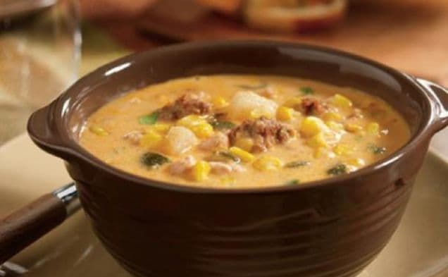 Slow Cooker Poblano Corn Chowder with Chicken and Chorizo