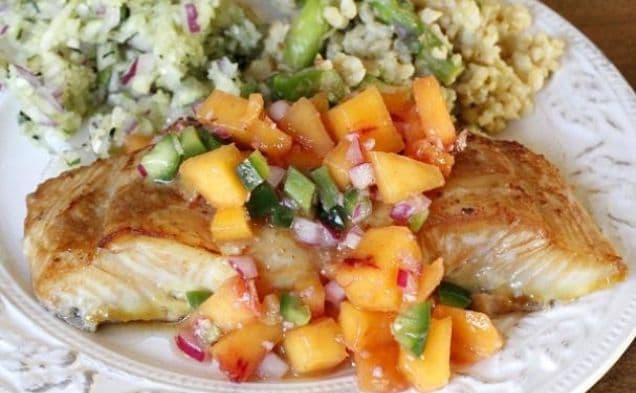 Soy Ginger Glazed Halibut with Ginger Peach Relish