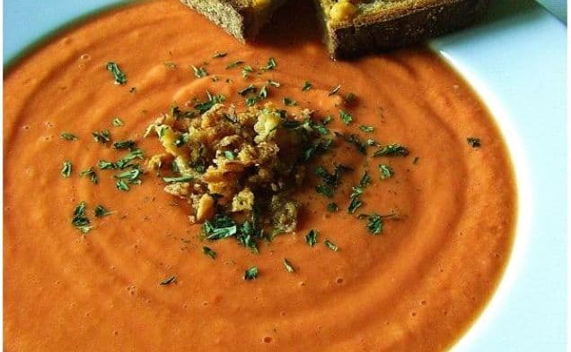 Spanish Gazpacho Soup In The Raw With Broiled "Cheese" Toast