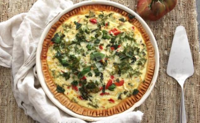 Vegetable Quiche Made With Fresh Tomatoes, Spinach, Basil and Goat Cheese